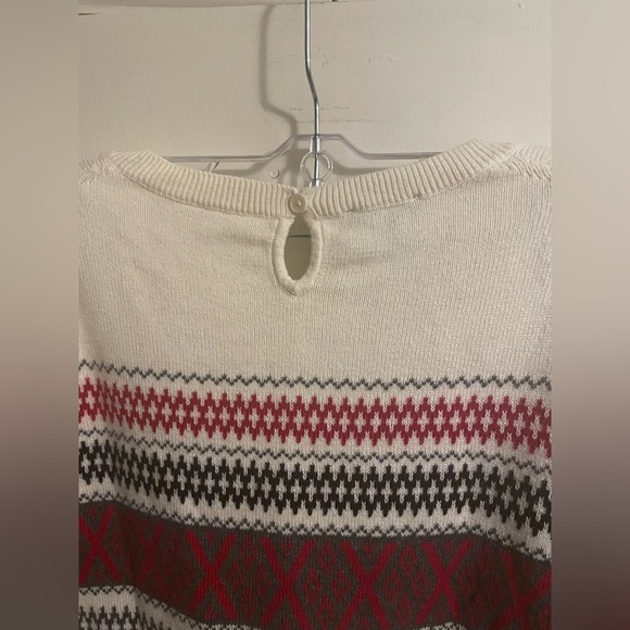 Talbots Fair Isle Cotton Cashmere Blend Cream Red Sweater Size Extra Large - Picture 2 of 11